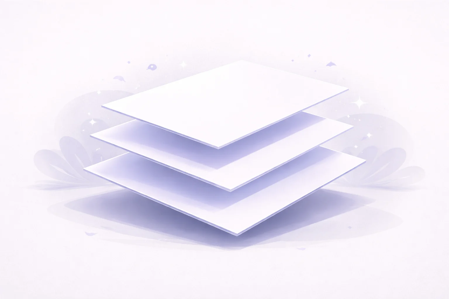 A black and white cartoon of floating paper layers, each casting a shadow on the one below it to show depth.