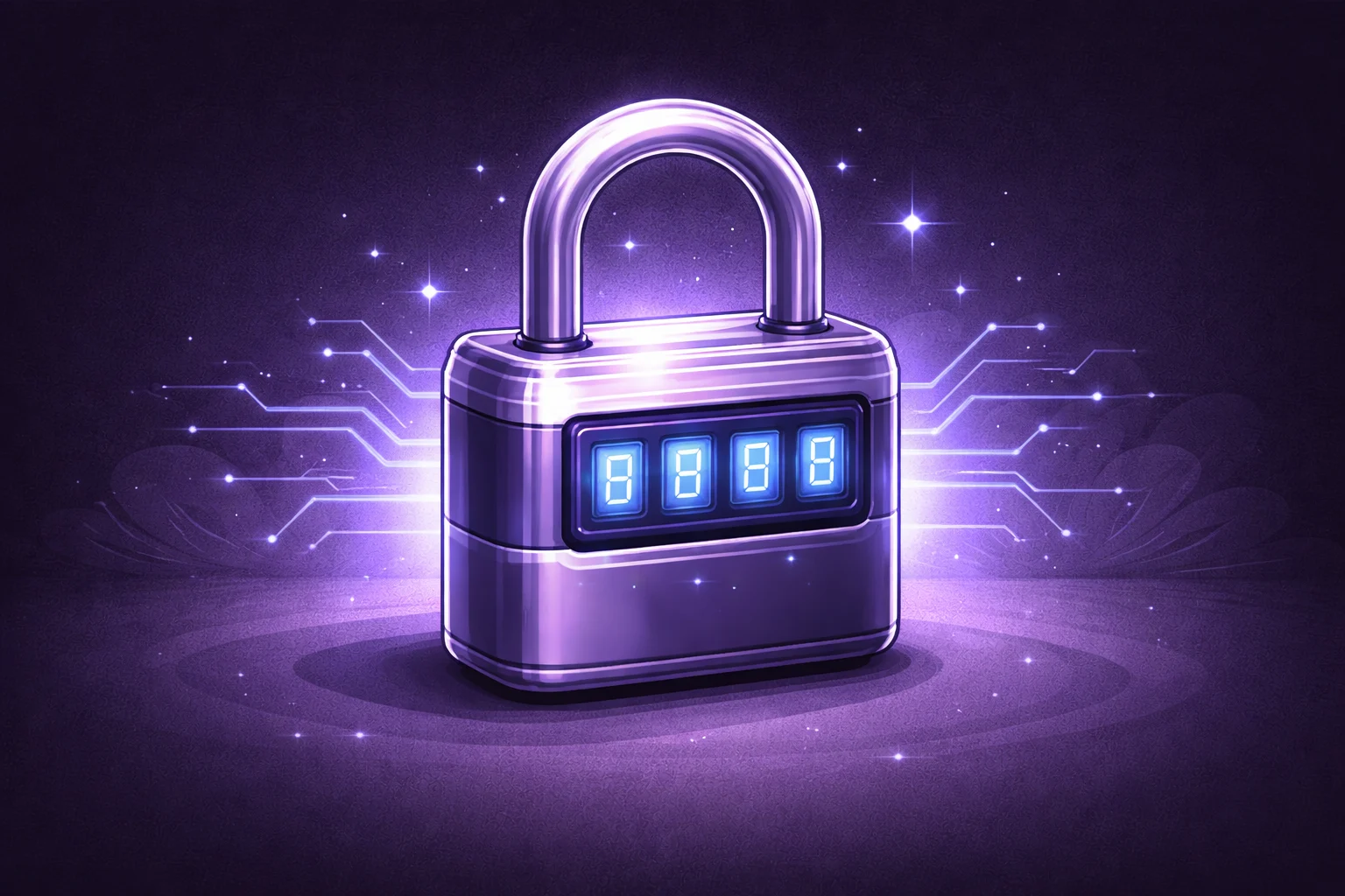 A black and white cartoon of a secure padlock with a digital combination code, representing data security.