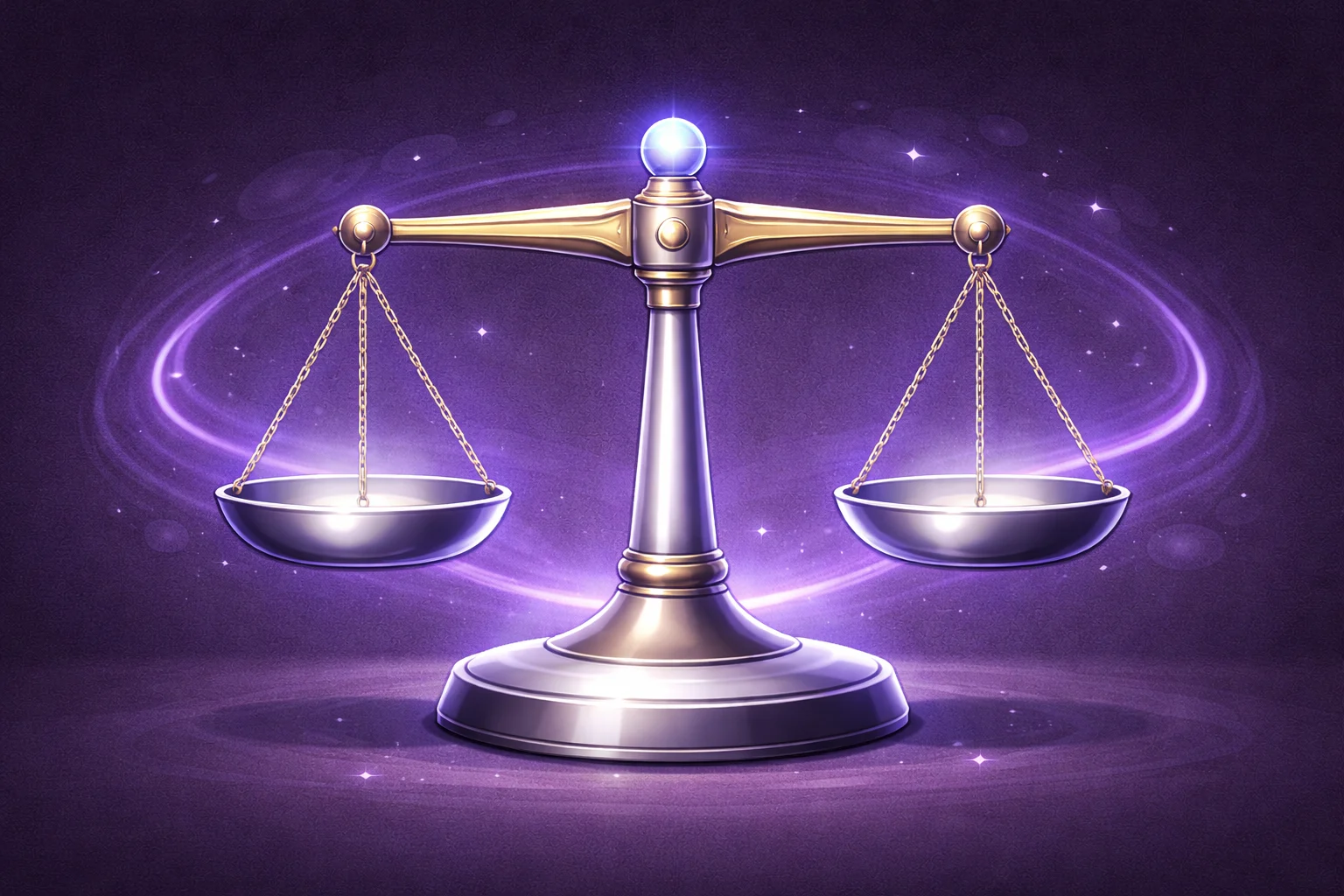 A black and white cartoon of a balance scale, showing two sides in perfect equilibrium.